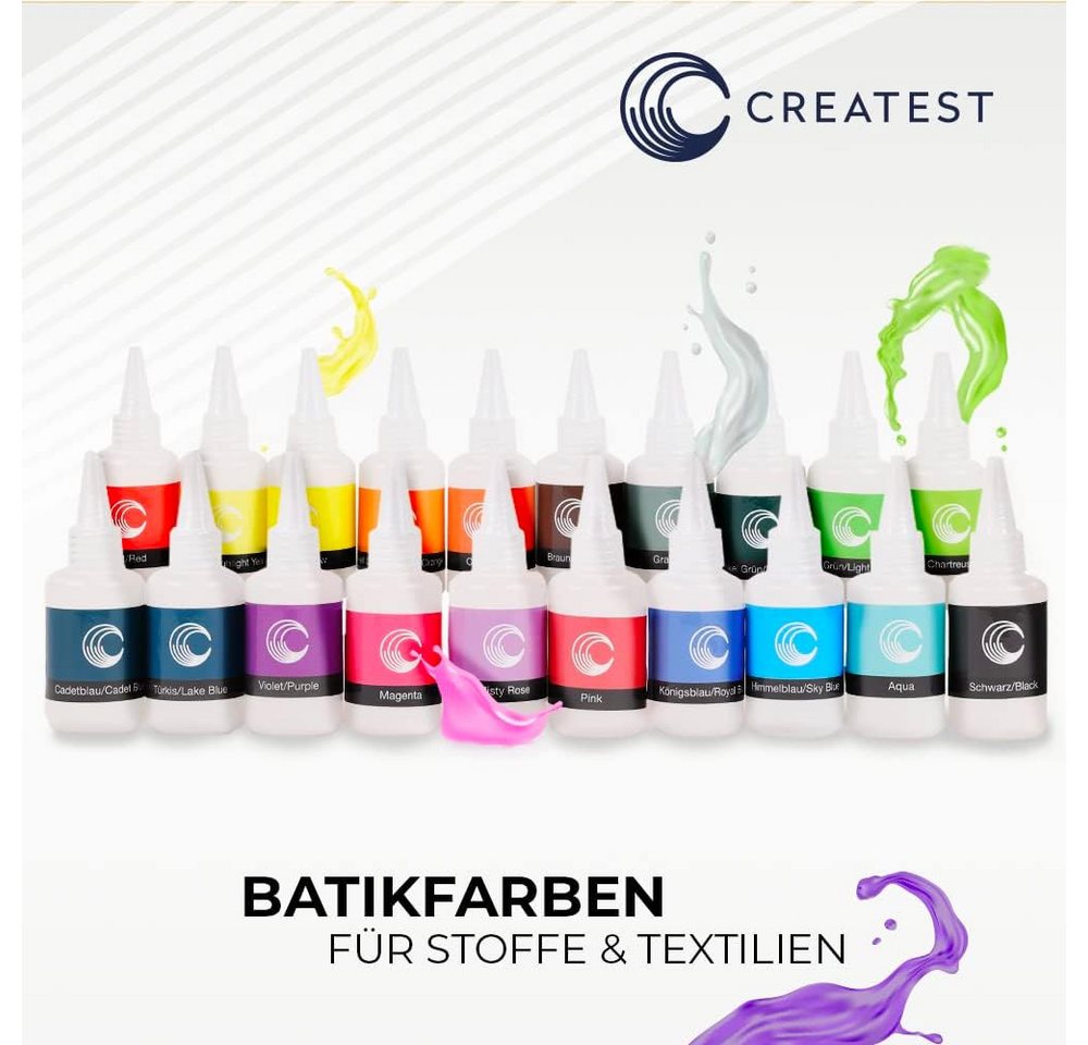CREATEST Bastelfarbe Batikfarben-Set mit 20 Farben DIY Textilfarbe für Fashion & Spaß, Ideal für T-Shirts, Schals & Taschen aus Baumwolle, Leinen & mehr – Bild 2 von 5