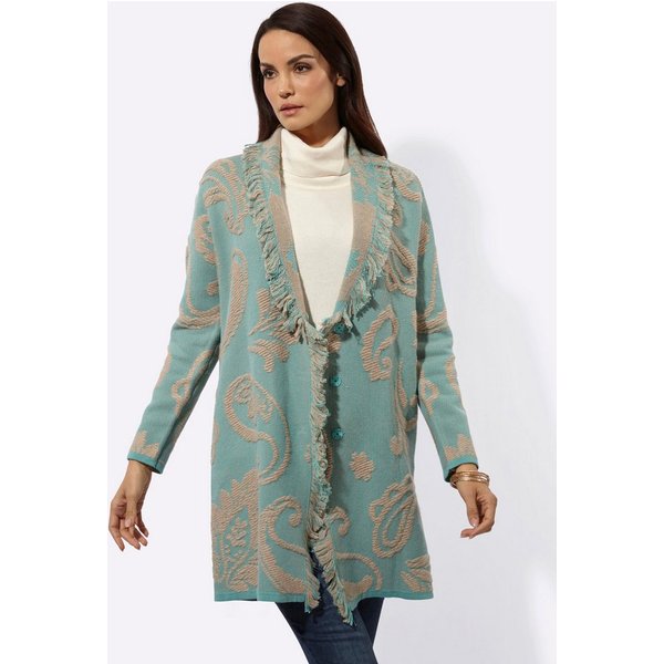 creation L Strickjacke Jacquard-Strickjacke Langarm Feinstrick