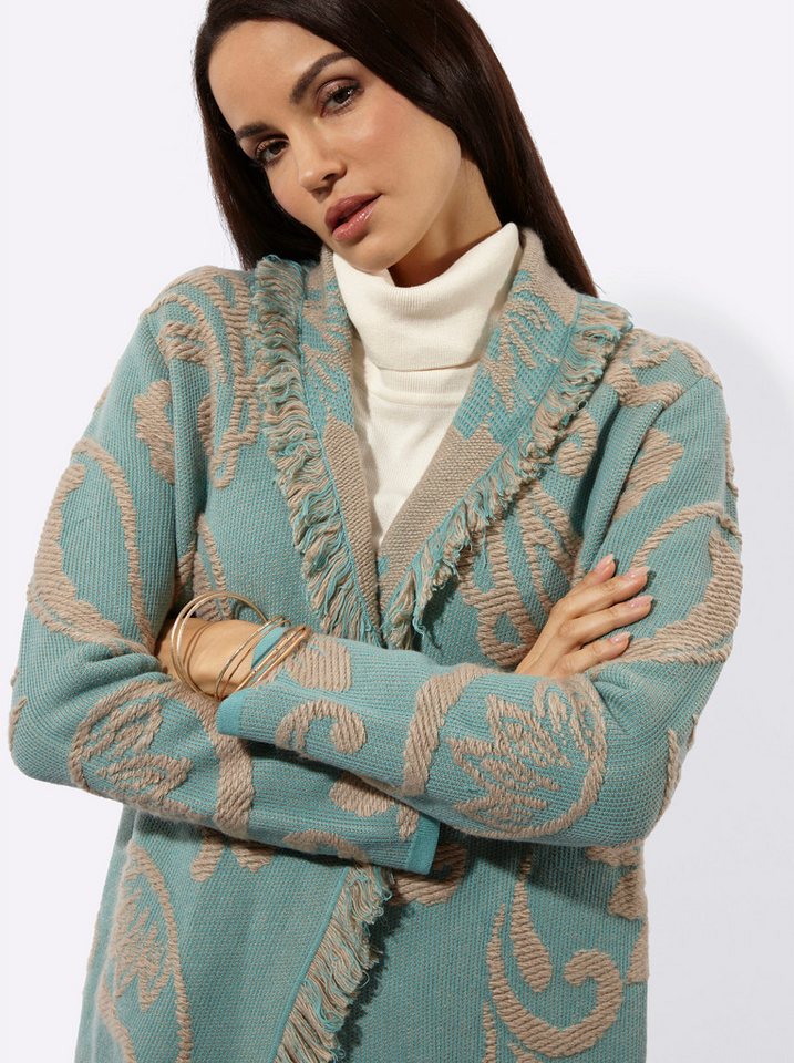 creation L Strickjacke Jacquard-Strickjacke Langarm Feinstrick – Bild 4 von 5