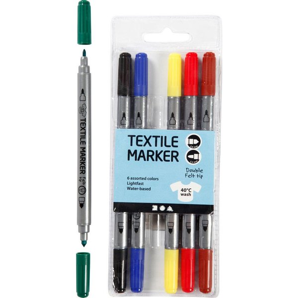 creativ company Textilmarker Stoffmalstifte Standard-Farben, 6 Stück