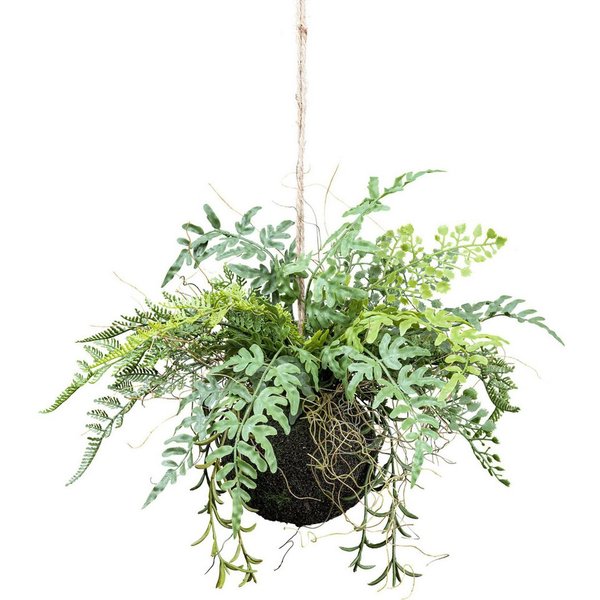 Kunstranke Mix-Farn-Hängekugel Sukkulente, Creativ green, Höhe 25 cm, auf künstlichem Moosballen
