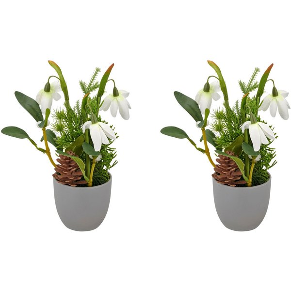 Winterliche Kunstpflanze Arrangement mit Schneeglöckchen, Creativ green, Höhe 20 cm, mit Tannenzweigen und Zapfen