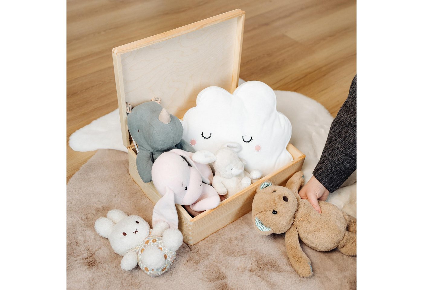 Creative Deco Aufbewahrungsbox Holzkiste mit Deckel Erinnerungsbox Baby Groß Unlackiert – Bild 2 von 5