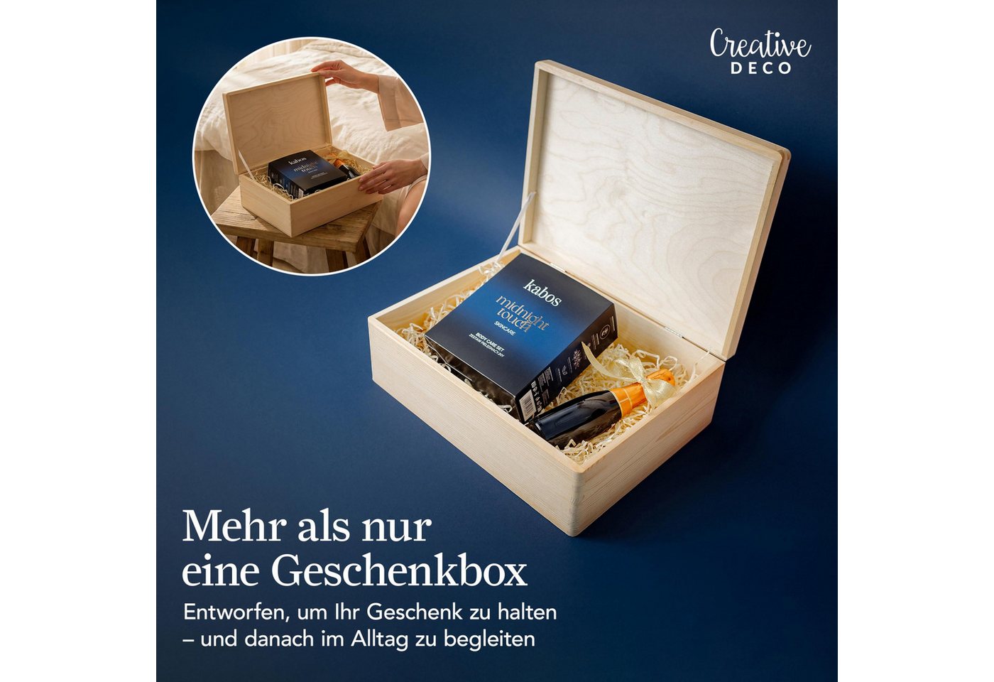 Creative Deco Aufbewahrungsbox Holzkiste mit Deckel Erinnerungsbox Baby Groß Unlackiert – Bild 4 von 5