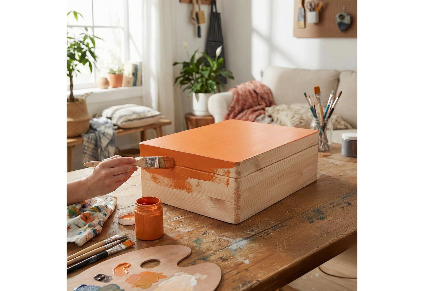 Creative Deco Aufbewahrungsbox Holzkiste mit Deckel Erinnerungsbox Baby Groß Unlackiert – Bild 5 von 5