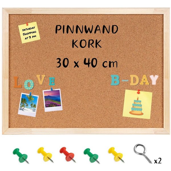 Creative Deco Pinnwand Große Pinnwand Kork, inkl. 5 Pinwandnadeln