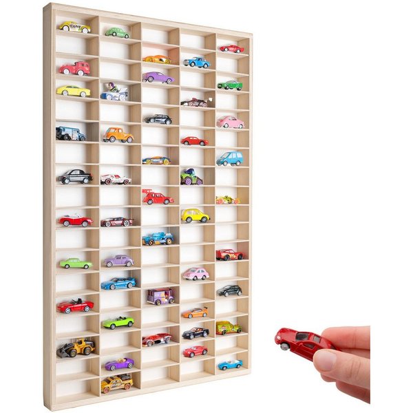 Creative Deco Schubladenbox Setzkasten Holz Sammlervitrine für Autos - 90 verstellbare Fächer, Wandregal für Miniaturen