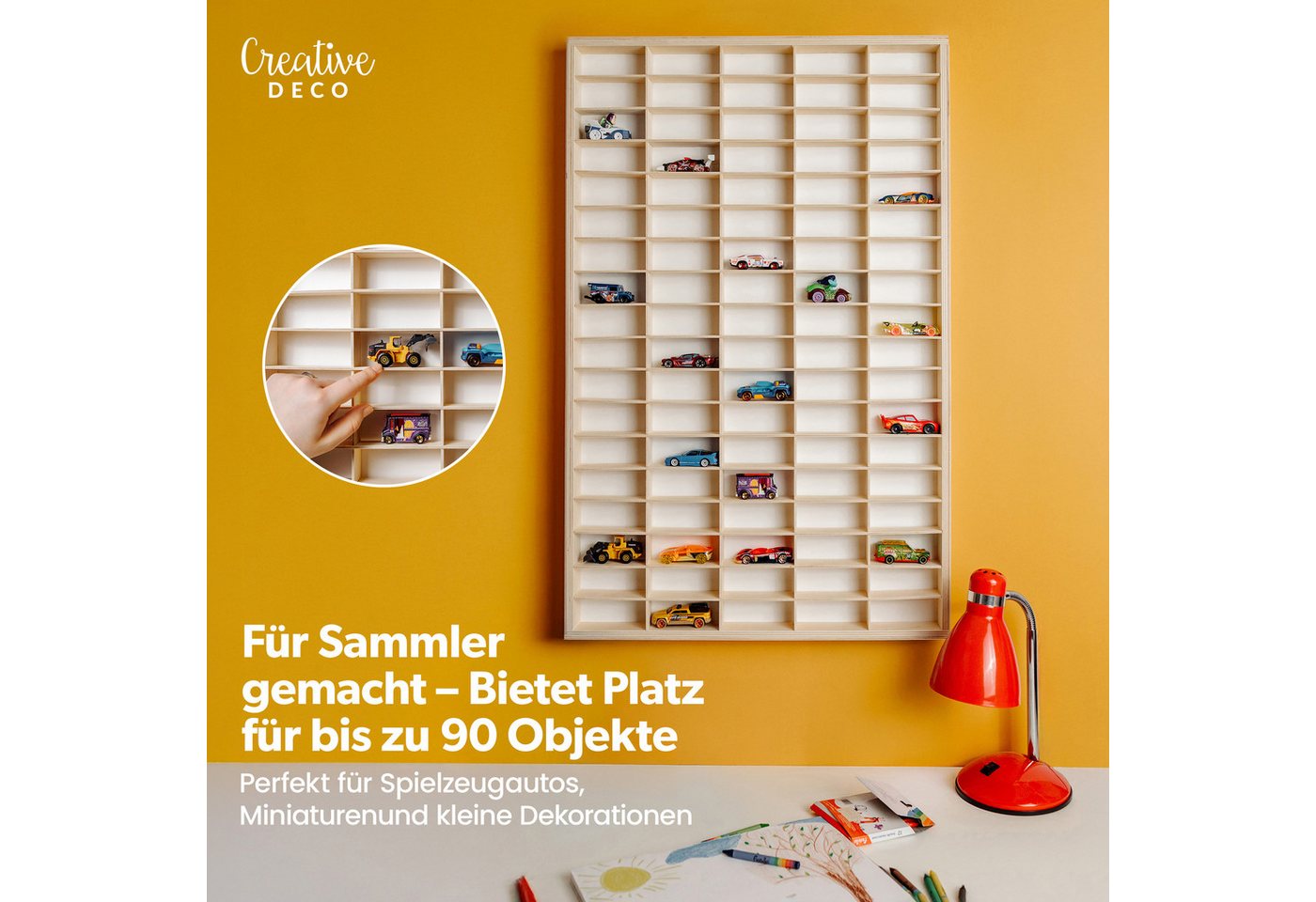 Creative Deco Schubladenbox Setzkasten Holz Sammlervitrine für Autos - 90 verstellbare Fächer, Wandregal für Miniaturen – Bild 2 von 5