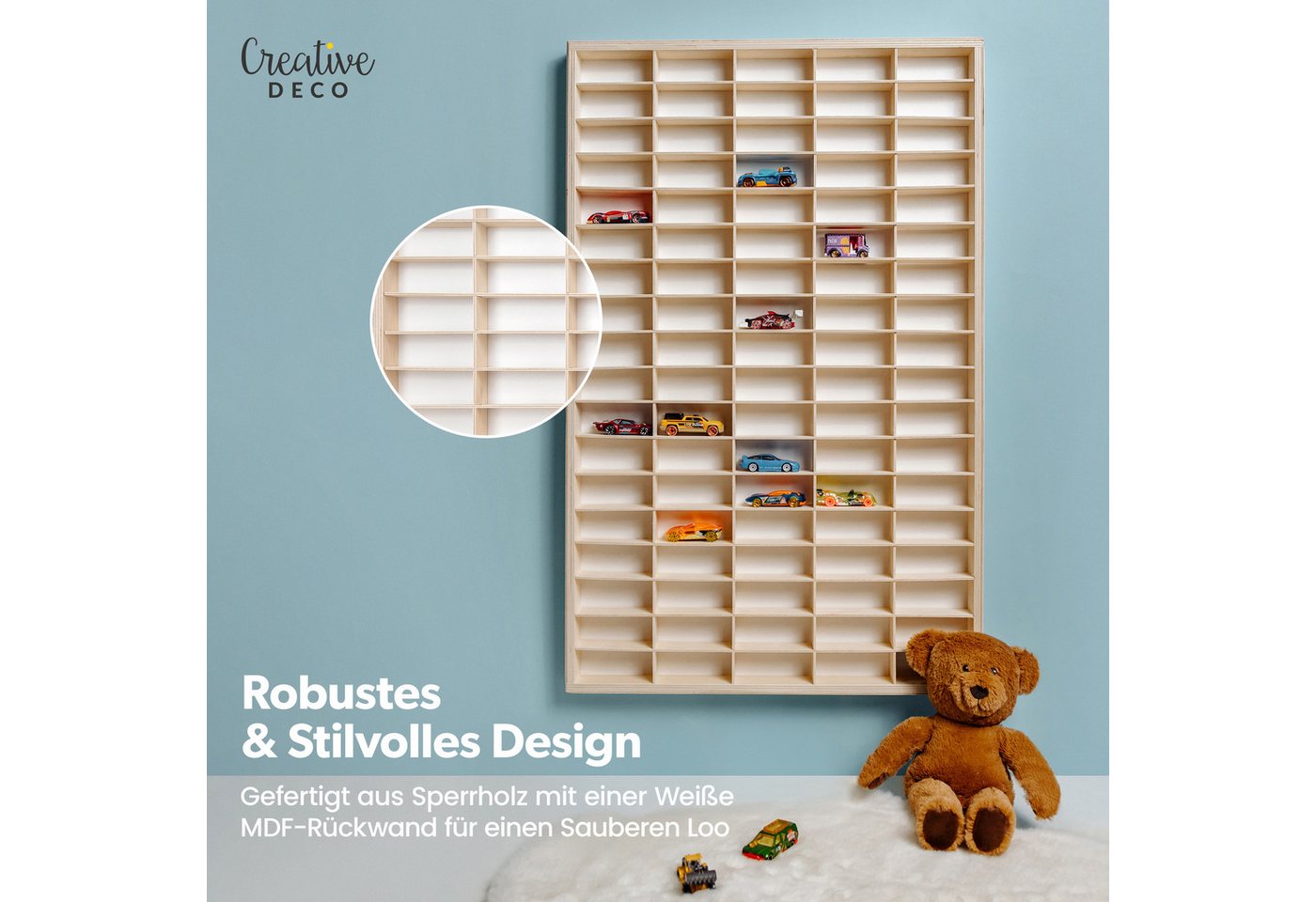 Creative Deco Schubladenbox Setzkasten Holz Sammlervitrine für Autos - 90 verstellbare Fächer, Wandregal für Miniaturen – Bild 5 von 5