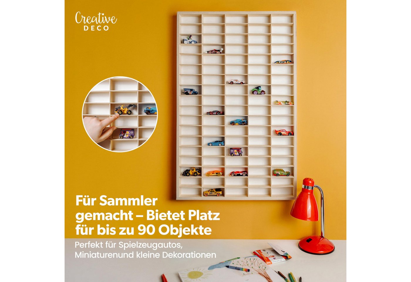 Creative Deco Schubladenbox Setzkasten Holz Sammlervitrine für 90 Autos verstellbar – Bild 2 von 5