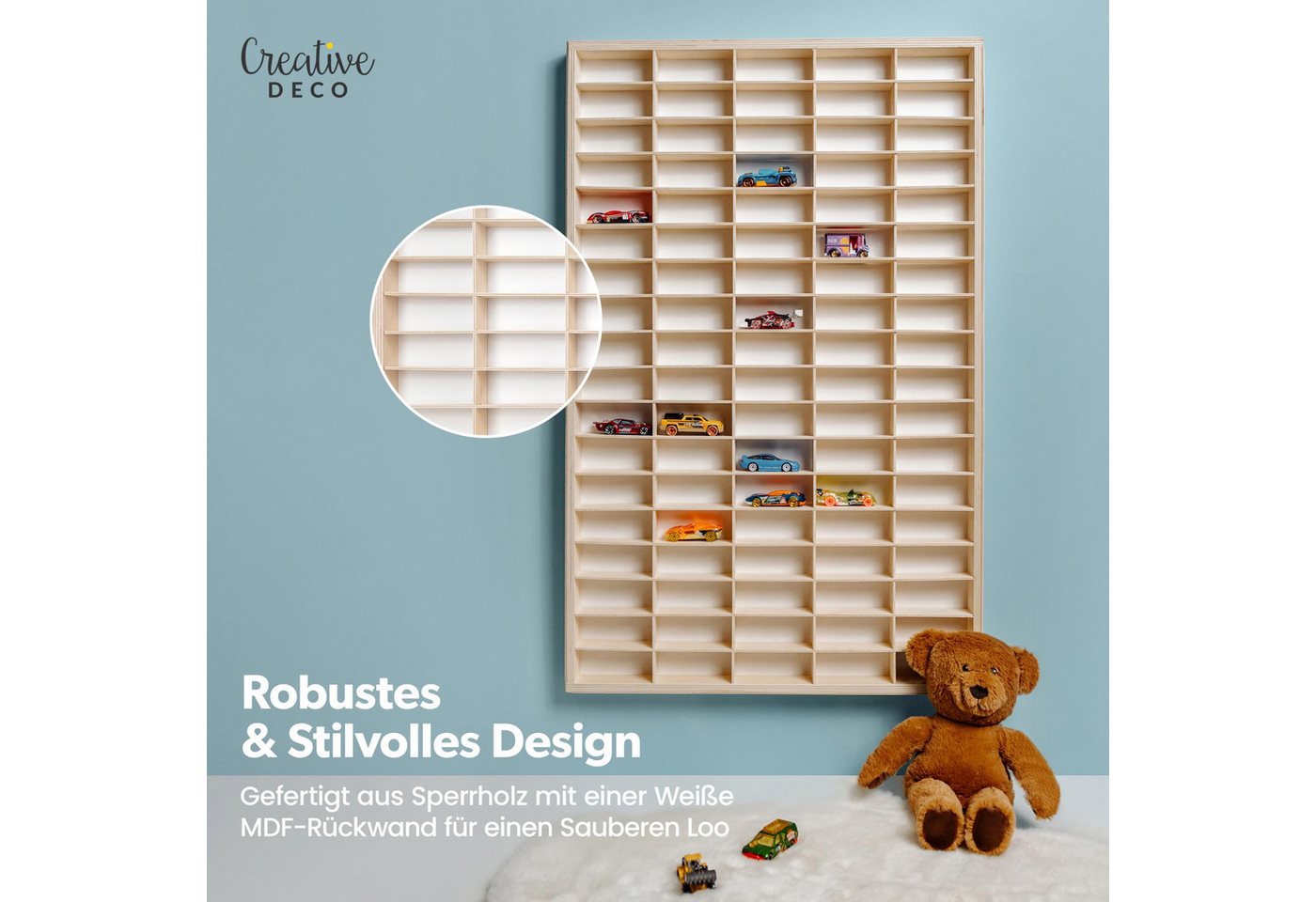 Creative Deco Schubladenbox Setzkasten Holz Sammlervitrine für 90 Autos verstellbar – Bild 5 von 5