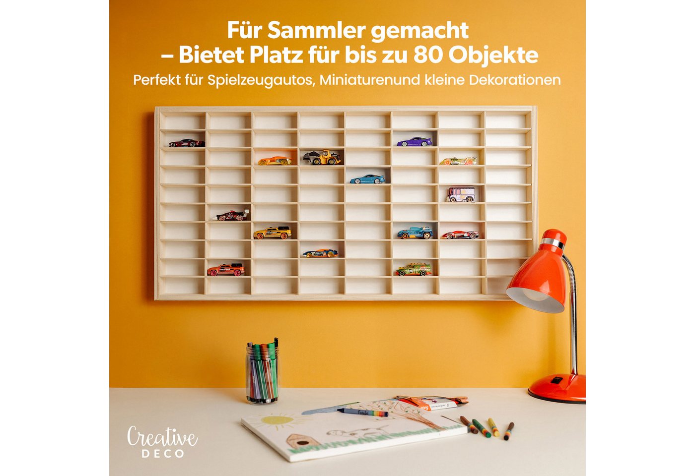 Creative Deco Schubladenbox Setzkasten Holz Sammlervitrine für Autos - 80 verstellbare Fächer, Wandregal für Miniaturen – Bild 2 von 5