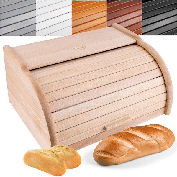 Creative Home Brotkasten Holz 38 x 28,5 x 17,5 cm Brotkiste mit Rolldeckel Brotbox