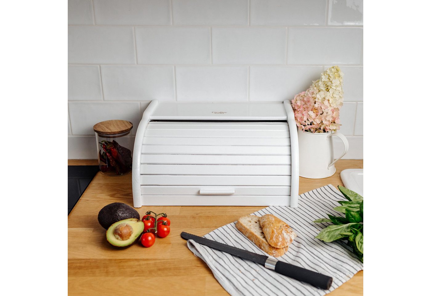 Creative Home Brotkasten Holz 38 x 28,5 x 17,5 cm Brotkiste mit Rolldeckel Brotbox – Bild 2 von 5