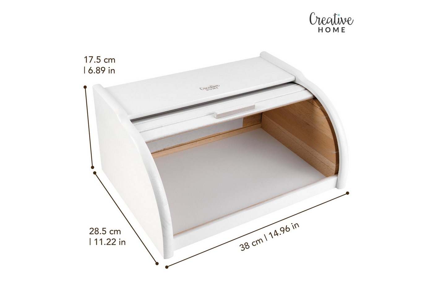 Creative Home Brotkasten Holz 38 x 28,5 x 17,5 cm Brotkiste mit Rolldeckel Brotbox – Bild 3 von 5