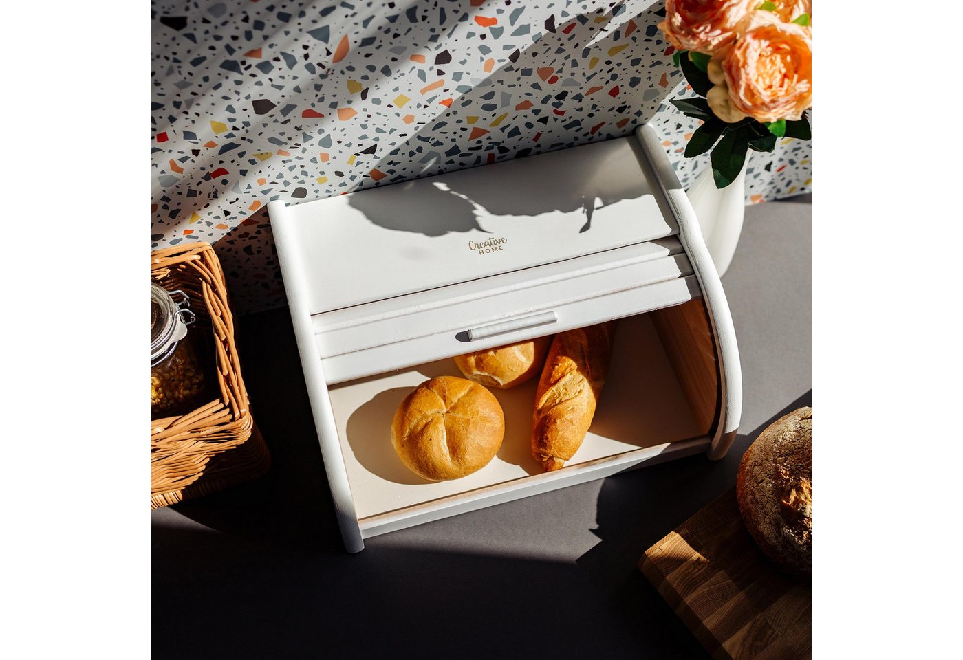 Creative Home Brotkasten Holz 38 x 28,5 x 17,5 cm Brotkiste mit Rolldeckel Brotbox – Bild 5 von 5