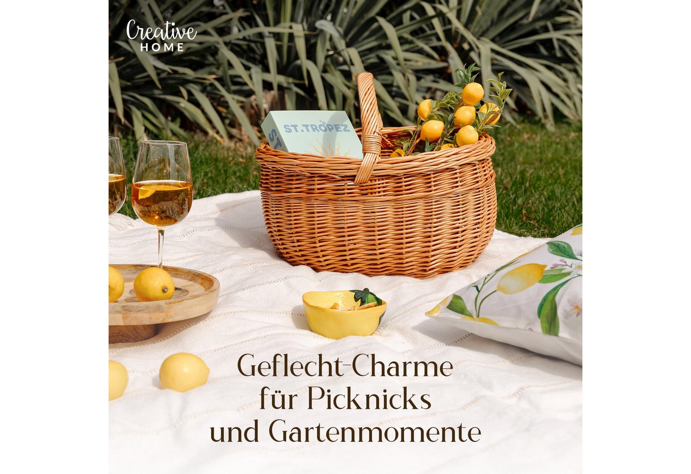 Creative Home Einkaufskorb Picknickkorb Weidenkorb mit Henkel Naturbraun Handgeflochten – Bild 3 von 5
