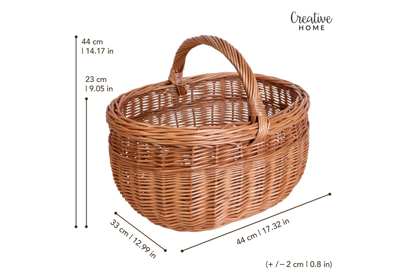 Creative Home Einkaufskorb Picknickkorb Weidenkorb mit Henkel Naturbraun Handgeflochten – Bild 4 von 5