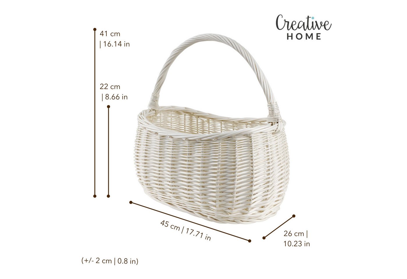 Creative Home Weidenkorb Einkaufskorb Weidenkorb mit Henkel 45 x 26 x 41 cm (2 cm) – Bild 3 von 5