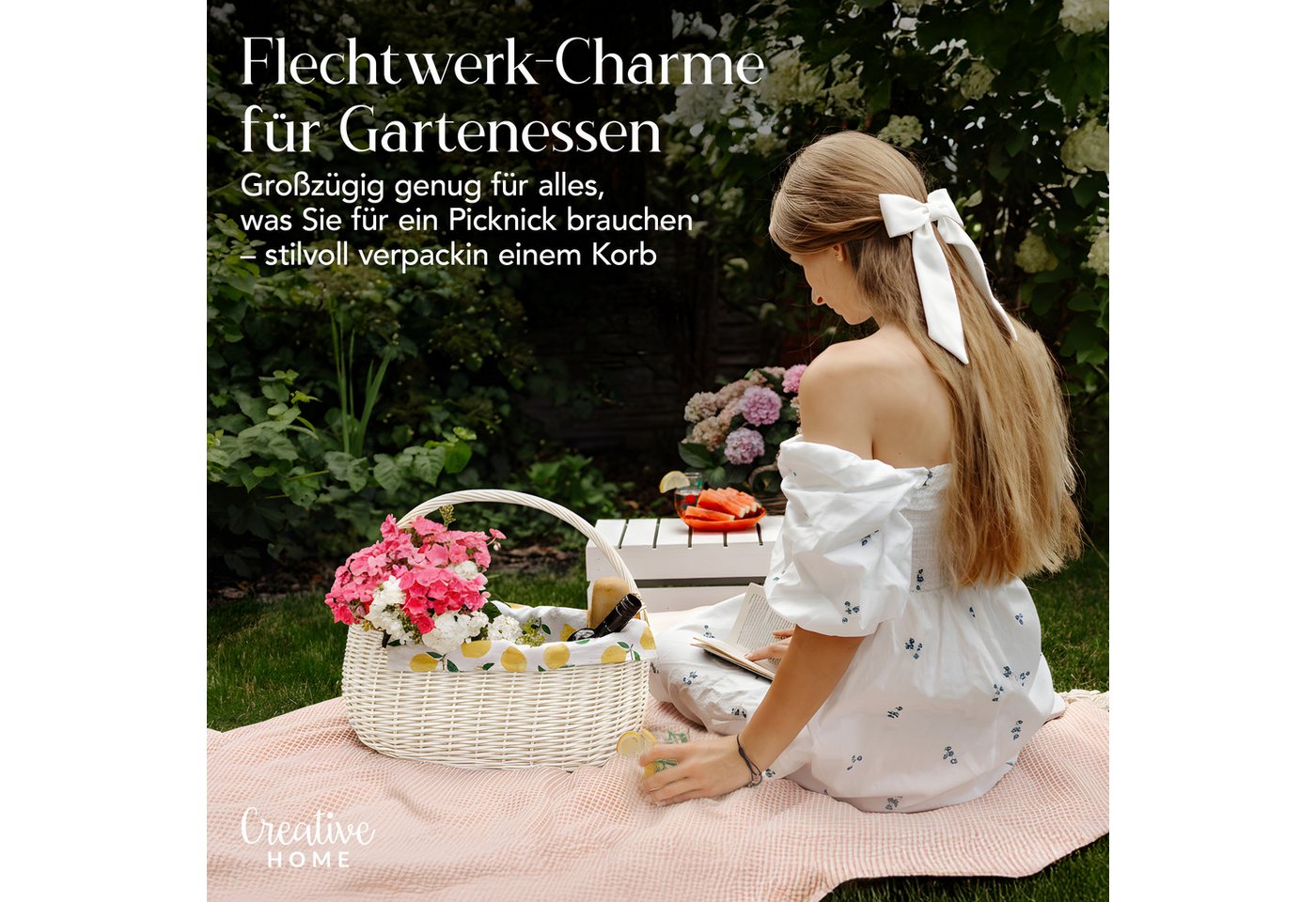 Creative Home Weidenkorb Einkaufskorb Weidenkorb mit Henkel 45 x 26 x 41 cm (2 cm) – Bild 4 von 5