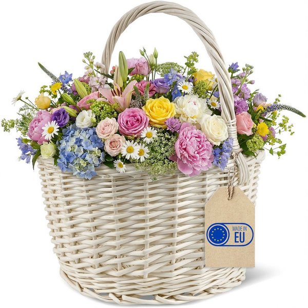Creative Home Weidenkorb Weidenkorb mit Henkel, 35 x 35 x 36 cm (2 cm) Groß und Leicht, Handgeflochten, Einkaufskorb, Präsentkorb, Obstkorb, Picknickkorb