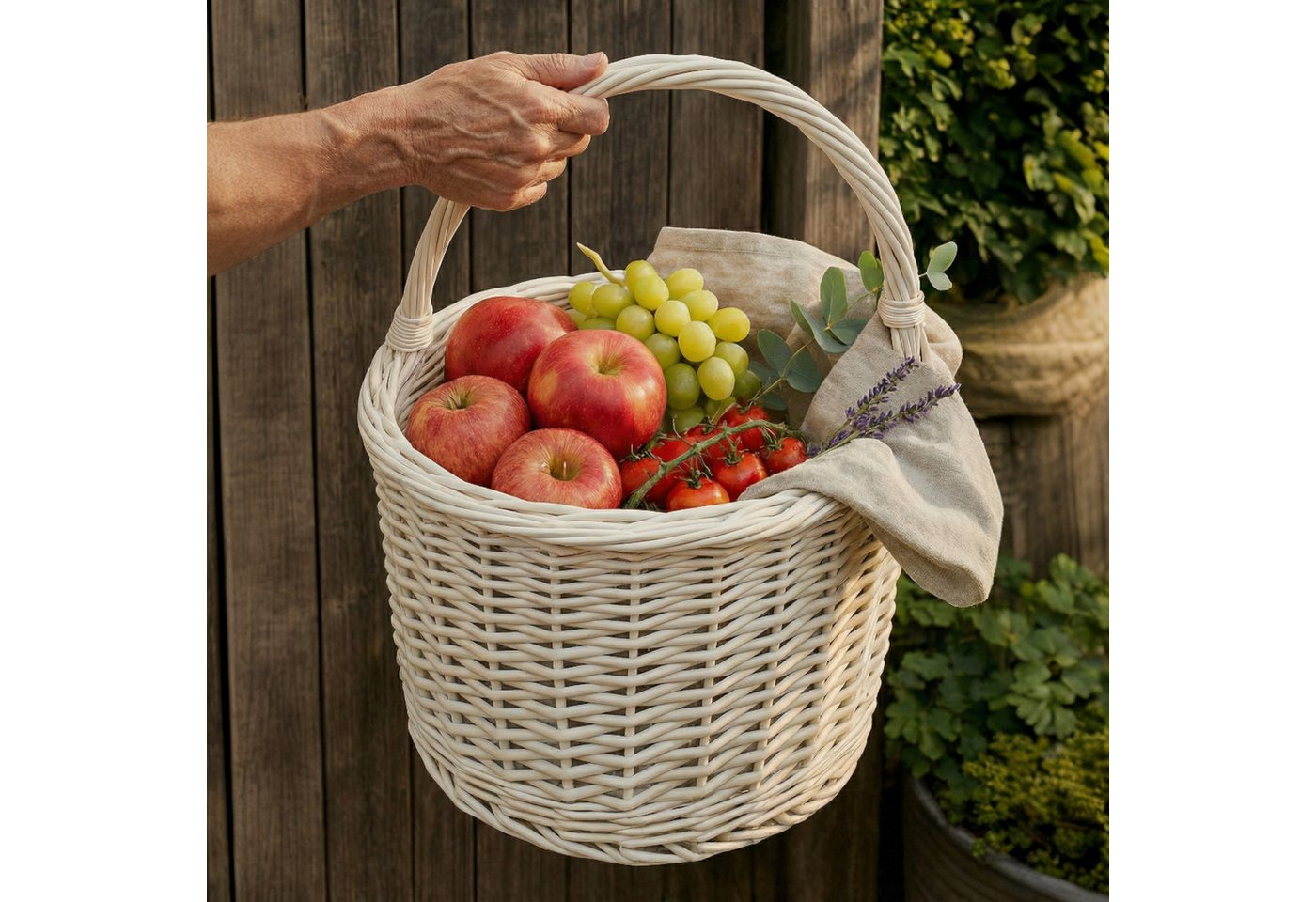 Creative Home Weidenkorb Weidenkorb mit Henkel, 35 x 35 x 36 cm (2 cm) Groß und Leicht, Handgeflochten, Einkaufskorb, Präsentkorb, Obstkorb, Picknickkorb – Bild 2 von 5