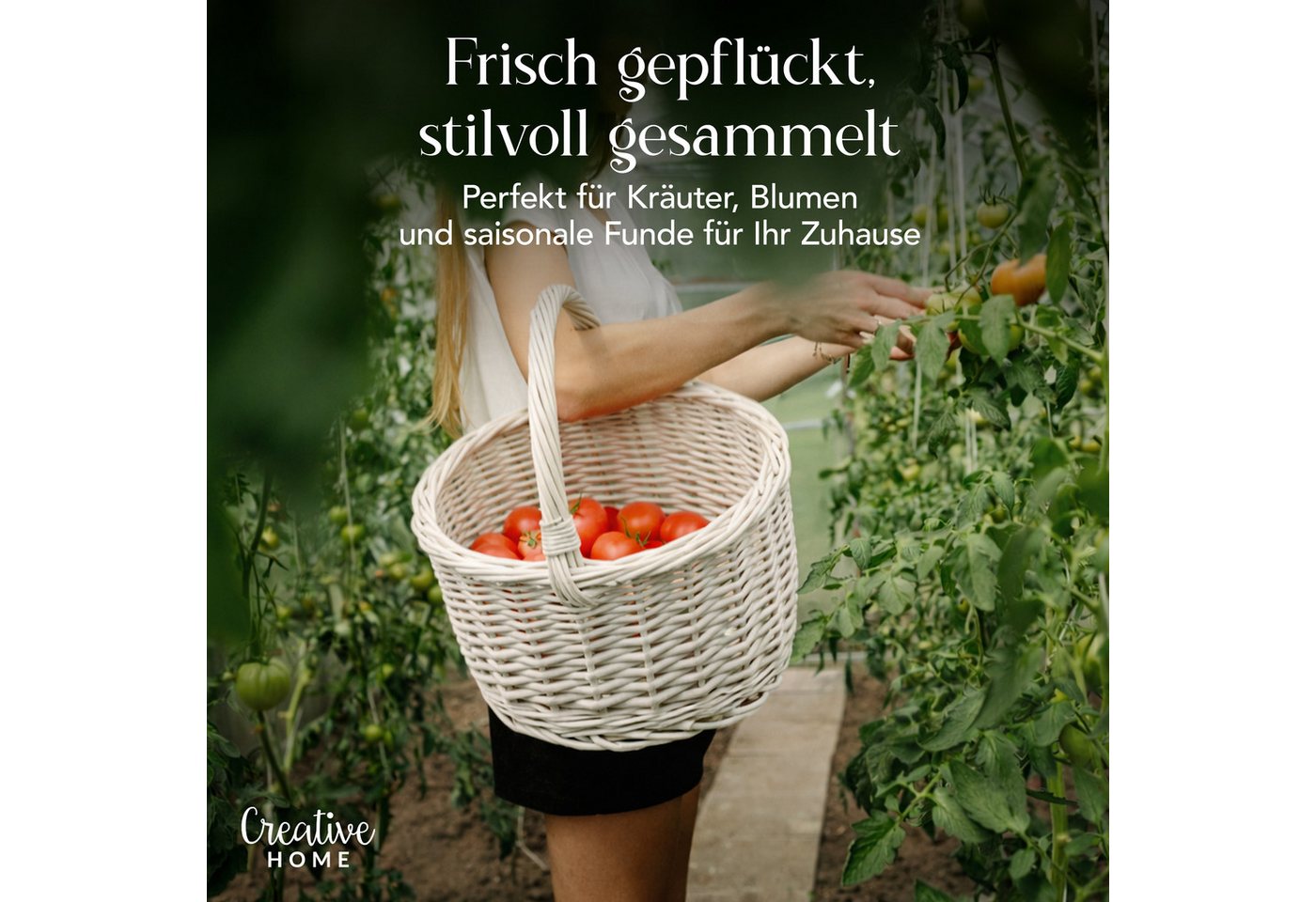 Creative Home Weidenkorb Weidenkorb mit Henkel, 35 x 35 x 36 cm (2 cm) Groß und Leicht, Handgeflochten, Einkaufskorb, Präsentkorb, Obstkorb, Picknickkorb – Bild 4 von 5