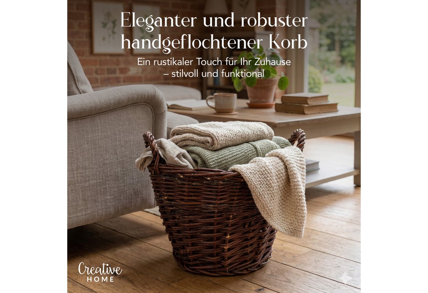 Creative Home Weidenkorb Weidenkorb mit Zwei Henkel, Perfekt für Geschenkkorb Kaminkorb – Bild 4 von 5