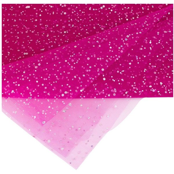 Creativery Stoff, Tüll Stoff mit Glitzer Punkten 150cm x 3m Fuchsia Pink