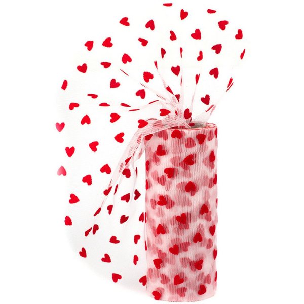 Creativery Stoff, Tüll Stoff Rolle 9m x 15cm Samt Herzen
