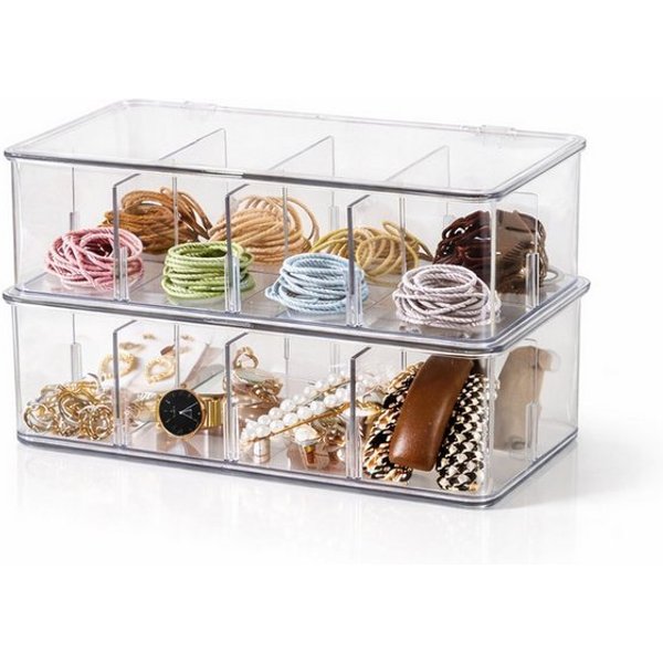 Creliv Allzweckkiste Organizer mit Fächern – Stapelbare Aufbewahrungsbox Transparent (2 St., 1-tlg., 2-tlg)