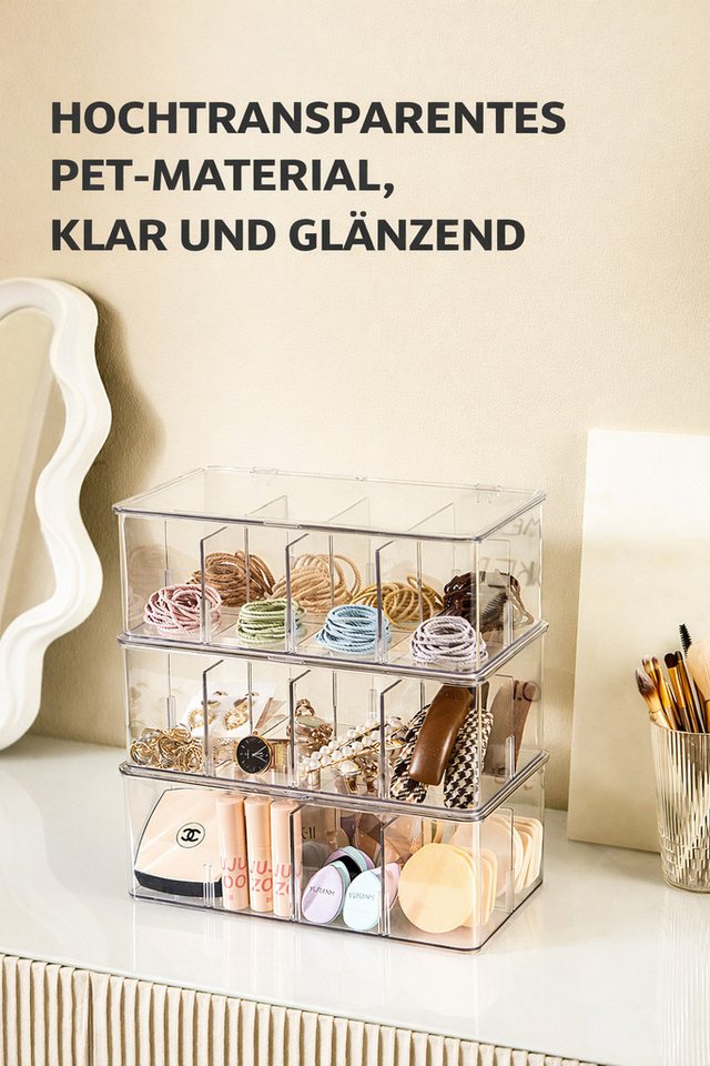 Creliv Allzweckkiste Organizer mit Fächern – Stapelbare Aufbewahrungsbox Transparent (2 St., 1-tlg., 2-tlg) – Bild 3 von 5