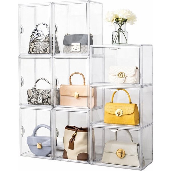 Creliv Vitrine Handtaschen Aufbewahrung – transparente Vitrine für Designer Taschen (1-St., 36x27x22cm) für Schuhe, Figuren, Modelle