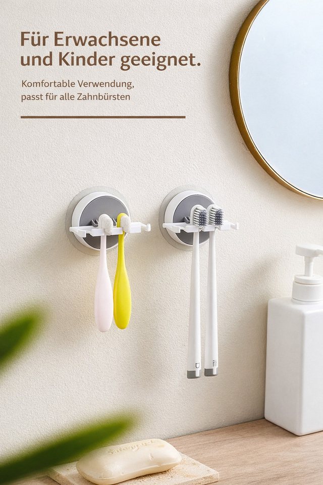 Creliv Zahnbürstenhalter Selbstklebend 2er Set – Wandhalter ohne Bohren, WC-Deckelheber GRATIS, (2-St) – Bild 2 von 5