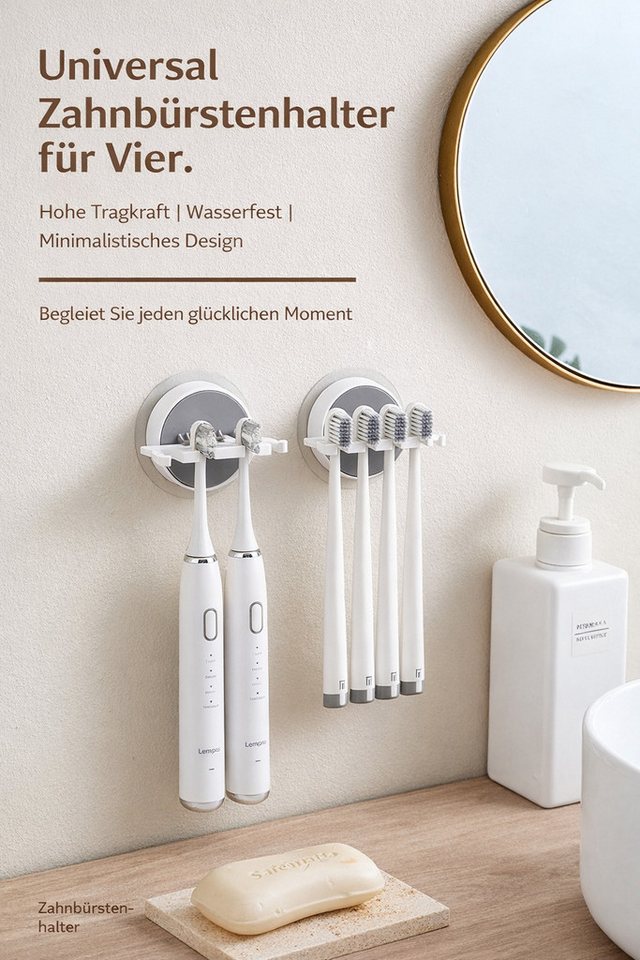 Creliv Zahnbürstenhalter Selbstklebend 2er Set – Wandhalter ohne Bohren, WC-Deckelheber GRATIS, (2-St) – Bild 3 von 5