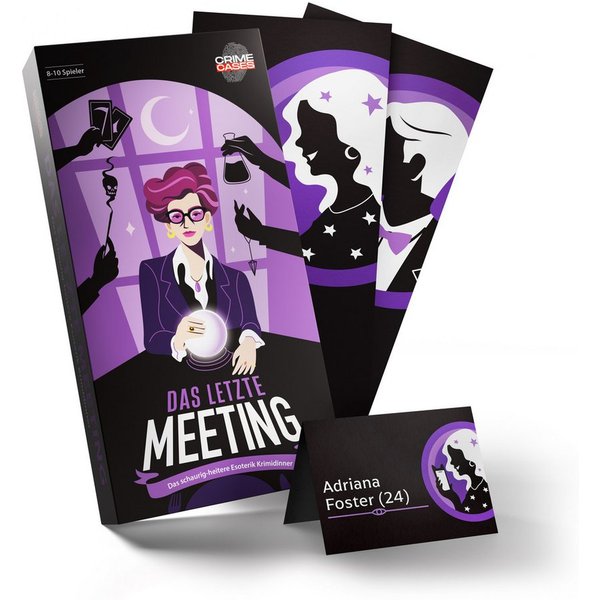 CRIMECASES Hörbuch Krimidinner Das letzte Meeting, (Mordfall lösen Spiel, Krimi Spiel), Krimi Dinner für 8-10 Personen, Mörderische Dinnerparty ab 14 J.