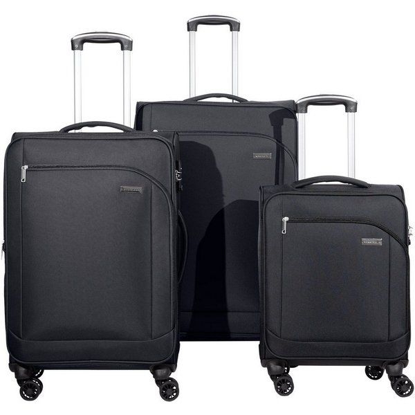 Crosstravel Trolleyset Monterey, 4 Rollen, (3 tlg., Weichgepäck Trolley Set), Volumenerweiterung bei Größe M+L
