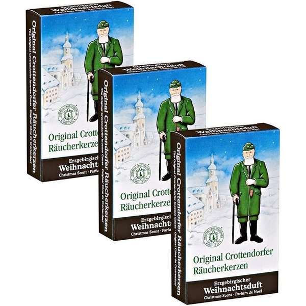 Crottendorfer Duftkerze 3 Päckchen - Erzgebirgischer Weihnachtsduft - 24er Packung