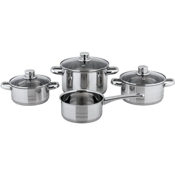 CS Koch-Systeme Topf-Set BELM, Edelstahl (Set, 7-tlg., je 1 Kochtopf 16/18/20 cm, 1x Stielkasserolle 16 cm), mit Glasdeckel, Induktion
