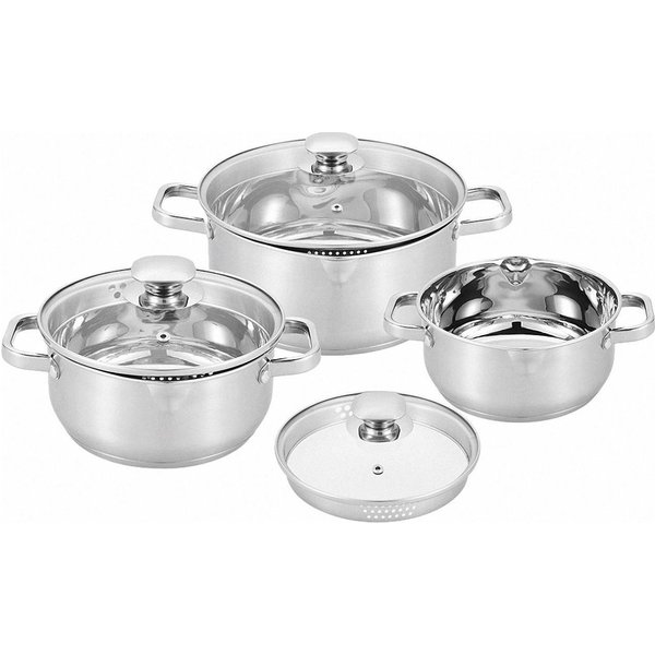 CS Koch-Systeme Topf-Set Leipzig, Edelstahl (Set, 6-tlg., je 1 Bratentopf mit Glasdeckel Ø 16/20/24 cm), rostfrei, Induktion