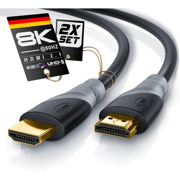 CSL 2er Set HDMI Kabel 2.1 8K 1m Ethernet vergoldet HDMI-Kabel, 2.1, HDMI Typ A (100 cm), Ultra High Speed 48 Gbit/s, 4K 120 Hz, eARC, VRR, HDMI 2.0 kompatibel