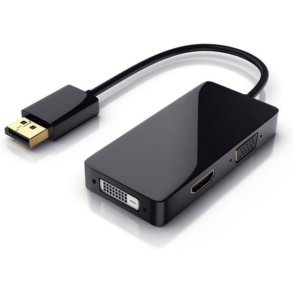 CSL 3in1, Konverter-Kabel, Full HD 1080p Audio- & Video-Adapter VGA, DVI, HDMI zu DisplayPort, 15 cm, DisplayPort auf HDMI, DVI und VGA, für Monitor, Beamer, No