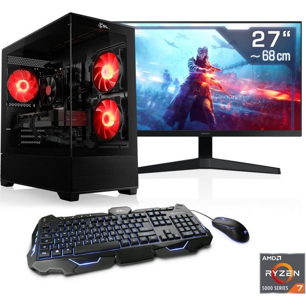 CSL AeroVision V24365 Gaming-PC-Komplettsystem (27", AMD Ryzen 7 5700X, GeForce RTX 4060, 32 GB RAM, 1000 GB SSD)