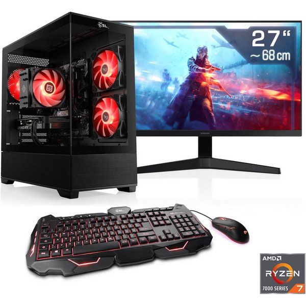 CSL AeroVision V24421 Gaming-PC-Komplettsystem (27", AMD Ryzen 7 7800X3D, GeForce RTX 5070, 32 GB RAM, 2000 GB SSD)