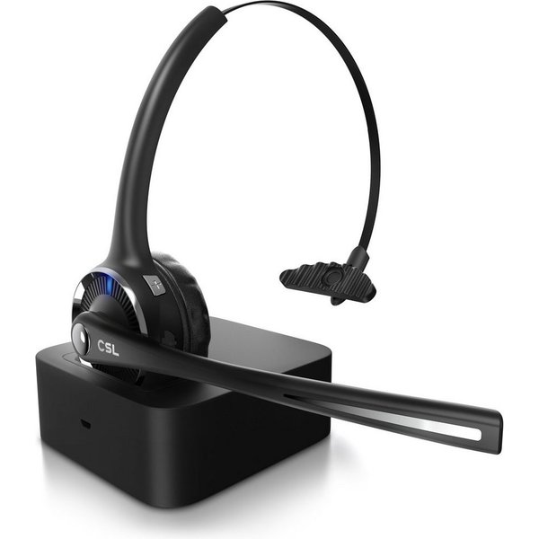 CSL Bluetooth 5.0 Kopfhörer mit Mikrofon & Ladestation Wireless-Headset (Bluetooth, Noise Cancel & Multipoint, kabellos für Auto, LKW und Computer)
