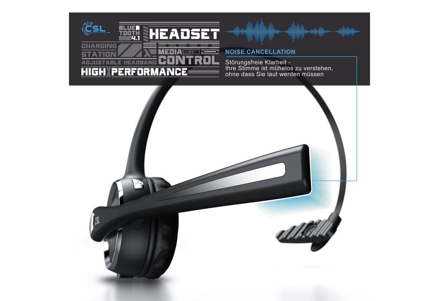 CSL Bluetooth 5.0 Kopfhörer mit Mikrofon & Ladestation Wireless-Headset (Bluetooth, Noise Cancel & Multipoint, kabellos für Auto, LKW und Computer) – Bild 3 von 5