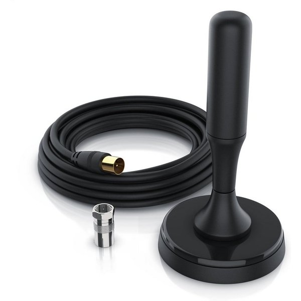 CSL digitale Antenne mit 4m Kabel / inkl. F-Stecker Adapter Stabantenne (DVB-T, DVB-T2, für Innenbereich), für DVB-T2, Fernseher und Receiver, flexibel platzier