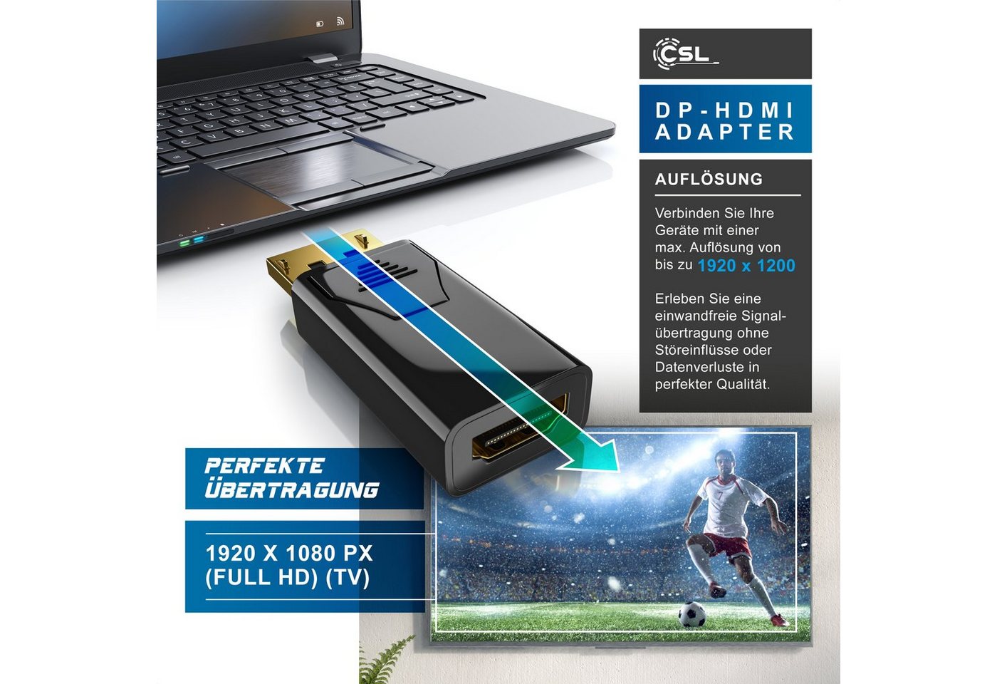 CSL DP auf HDMI Adapter mit Audioübertragung, Full HD 1080p Audio- & Video-Kabel, DisplayPort, HDMI Typ A, für Gaming-Monitor und PC, flüssige, gestochen scharf – Bild 3 von 5