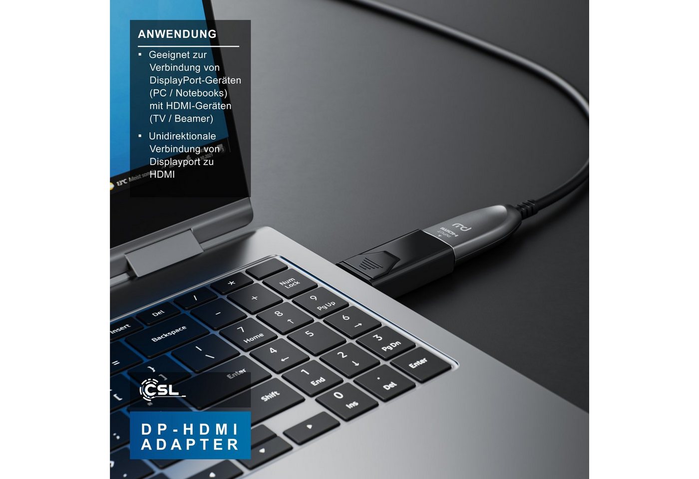 CSL DP auf HDMI Adapter mit Audioübertragung, Full HD 1080p Audio- & Video-Kabel, DisplayPort, HDMI Typ A, für Gaming-Monitor und PC, flüssige, gestochen scharf – Bild 4 von 5
