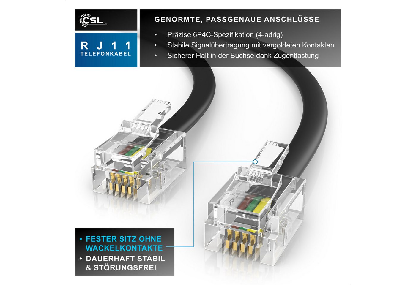 CSL Flachkabel RJ11 zu RJ 11, Router zu Telefon Fax Anrufbeantworter 3m Telefonkabel, RJ-11, RJ-11 (300 cm), Modularkabel, Telefonanschlusskabel, Modem, DSL, VD – Bild 3 von 5